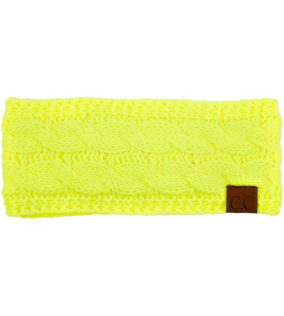 Cold Weather Headbands Winter Fuzzy Fleece Lined Thick Knitted Headband Headwrap Earwarmer(HW-20)(HW-33) - Neon Yellow - C118...