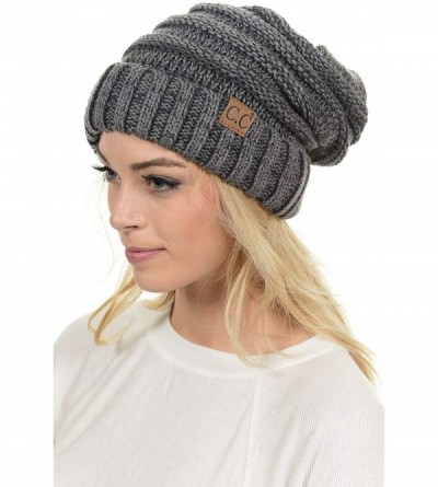 Skullies & Beanies Hat-100 Oversized Baggy Slouch Thick Warm Cap Hat Skully Cable Knit Beanie - Dk Grey/Lt Grey Mix - CC18XEE...