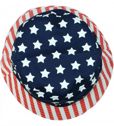 Bucket Hats Red White & Blue American Flag Print Bucket Hat - CZ126OSVTWL $24.36