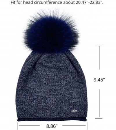 Skullies & Beanies Womens Winter Knit Beanie Hats with Fur Pom Pom Thick Warm Lined Slouchy Beanie Hat Ski Caps - CA186AIMRWA...