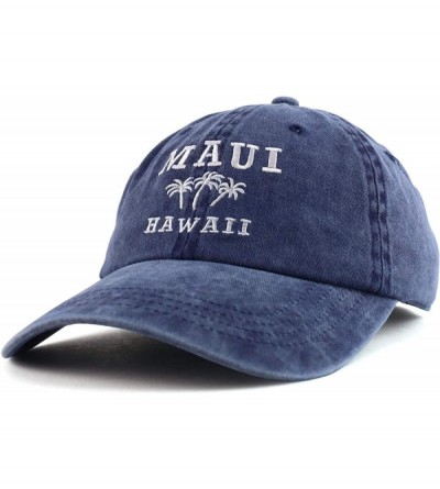 Baseball Caps Maui Hawaii with Palm Tree Embroidered Unstructured Baseball Cap - Navy - CS18ZG4YQY4 $16.64