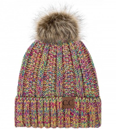 Skullies & Beanies Exclusives Fuzzy Lined Knit Fur Pom Beanie Hat (YJ-820) - 11 Pastel Mix - C4192AI379Y $13.26