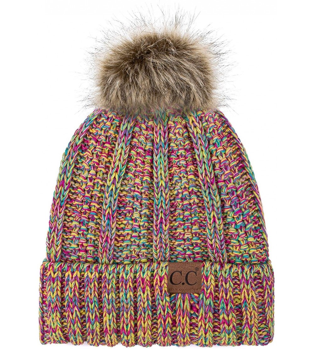 Skullies & Beanies Exclusives Fuzzy Lined Knit Fur Pom Beanie Hat (YJ-820) - 11 Pastel Mix - C4192AI379Y $13.26