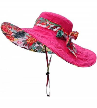 Sun Hats Womens Summer Flap Cover Cap Cotton Anti-UV UPF 50+ Sun Shade Hat Folding Sun Hat Beach Cap - Rose Red - C5183G25SA5...