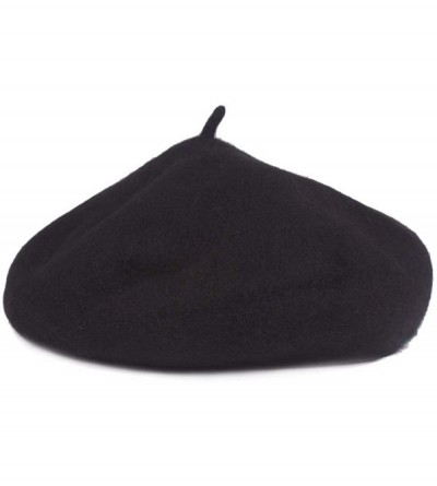 Berets Women Wool Beret Hat French Artist Solid Color Beanie Cap - Black - C418IGCXQXG $12.59