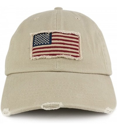 Baseball Caps Washed Frayed Bill USA American Flag Cotton Twill Baseball Cap - Khaki - CC17YLNWRN2 $23.12