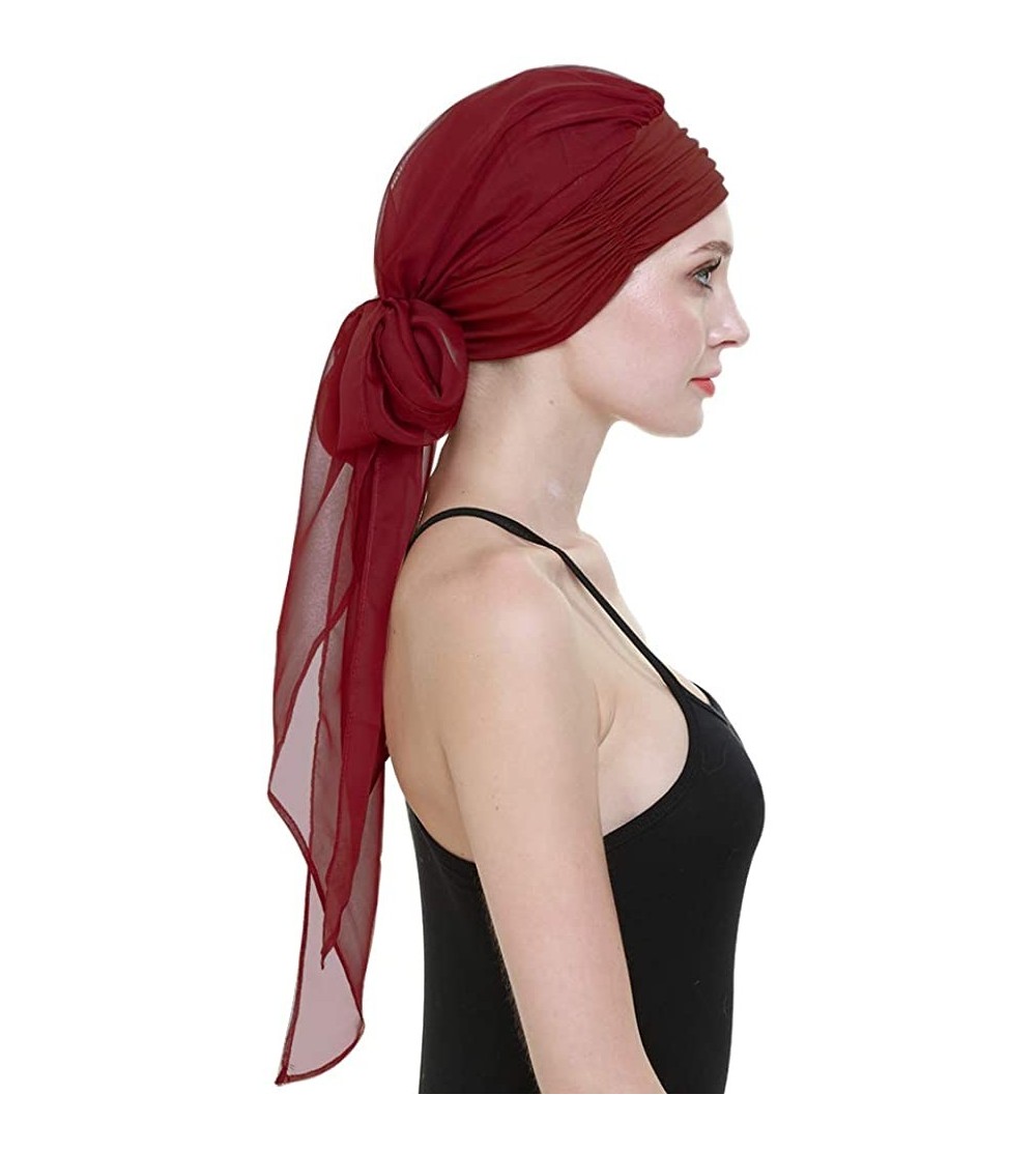 Skullies & Beanies Chemo Headwear Headwrap Scarf Cancer Caps Gifts for Hair Loss Women - Pure Burgundy - CP18CHY6EIE $17.01