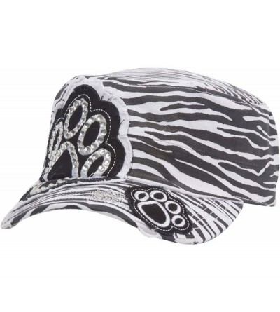 Baseball Caps Womens Print Adjustable Cadet Cap - Zebra - Studded Paw Print - CM18R58QA84 $10.70