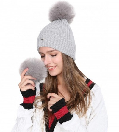 Skullies & Beanies Women Cable Knit Beanie Hat Winter Warm Pom Pom Cap Hats - Beige-1 - CY186084ZU9 $11.87
