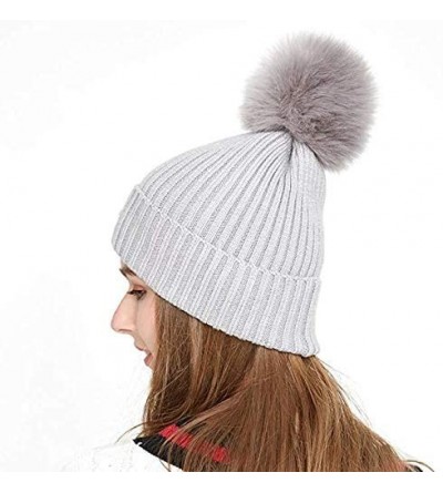 Skullies & Beanies Women Cable Knit Beanie Hat Winter Warm Pom Pom Cap Hats - Beige-1 - CY186084ZU9 $11.87