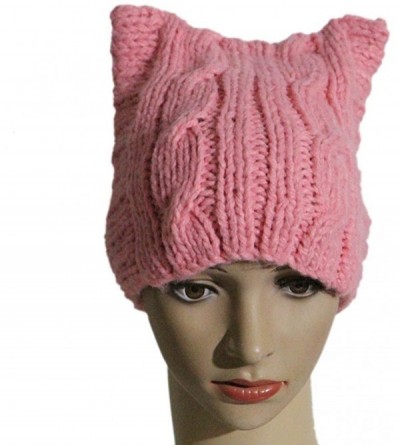 Skullies & Beanies Handmade Knit Pussycat Hat Women's March Parade Cap Cat Ears Beanie - Adult-pink - CJ189KLTEZH $10.54
