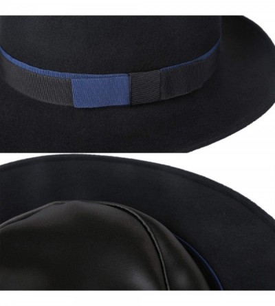 Fedoras Men's Wool Felt Pork Pie Fedora Hat Crushable Boater Derby Ribbon Cap - Black - CW18HUL5WDA $14.43