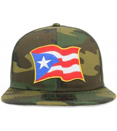 Baseball Caps Puerto Rico Waving Flag Patch Structured Camo Trucker Cap - Olive - CZ18HCQN8DO $18.79