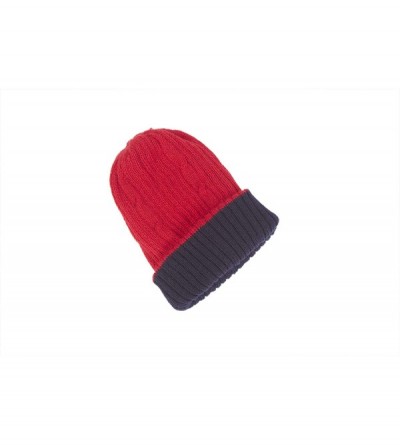 Skullies & Beanies Reversible Knit 100% Alpaca Wool Beanie - Soft- Warm & Thick Woolen Hat Cap - Blue / Red - C518Q26549R $33.20