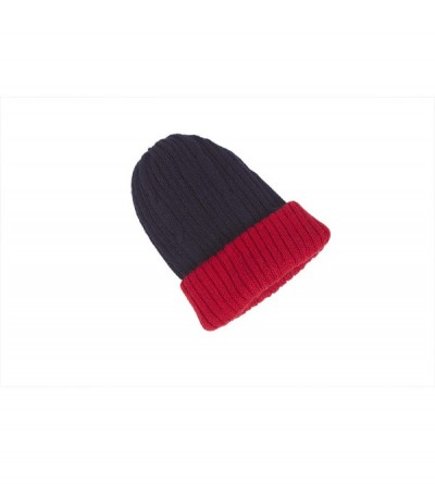 Skullies & Beanies Reversible Knit 100% Alpaca Wool Beanie - Soft- Warm & Thick Woolen Hat Cap - Blue / Red - C518Q26549R $33.20