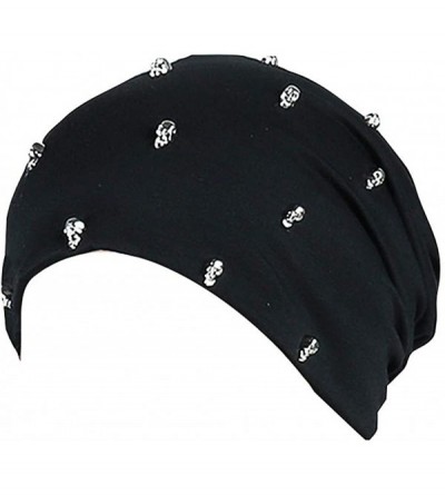 Skullies & Beanies Women's Baggy Beanies Skull Inlaid Stretch Soft Breathable Slouchy Turban Bonnet Caps - Black - CW18XWRN2L...