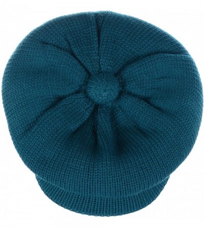 Skullies & Beanies Womens Winter Visor Cap Beanie Hat Wool Blend Lined Crochet Decoration - Teal Lines - CH18WIZ6R3X $18.86