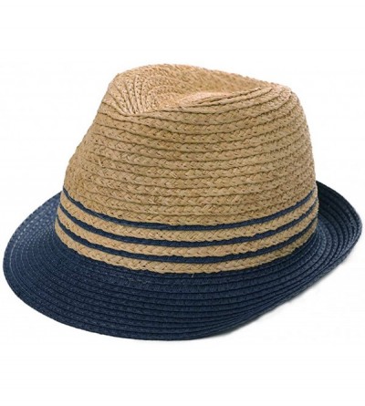 Fedoras Fedora Straw Fashion Sun Hat Packable Summer Panama Beach Hat Men Women 56-62CM - 00734_navy Blue - CW18RS9WSA0 $16.80