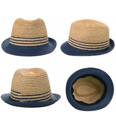 Fedoras Fedora Straw Fashion Sun Hat Packable Summer Panama Beach Hat Men Women 56-62CM - 00734_navy Blue - CW18RS9WSA0 $16.80