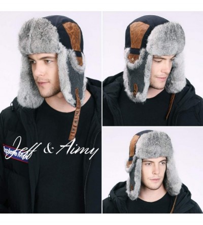 Bomber Hats 100% Rabbit Fur Winter Hats for Men Womens Warm Ushanka Russian Trapper Hat Outdoor Hunting Ski - 67191black - CS...