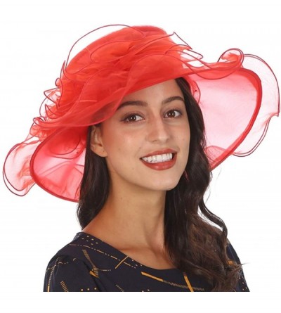 Sun Hats Women's Church Derby Dresses Hats for Kentucky Tea Party Weddings-Ladies Wide Brim Cap-S019 - Red - CH18NAT3SZA $14.26