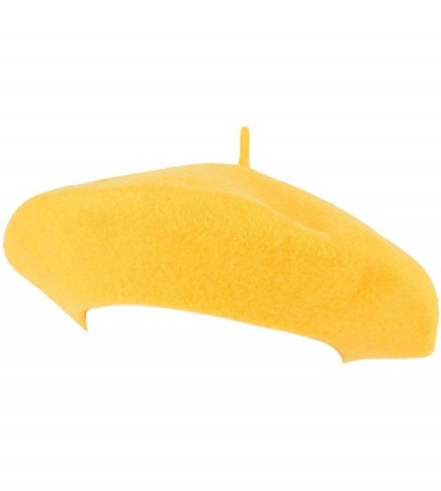 Berets Wool French Beret for Men and Women in Plain Colours - Yellow - CS18OR2EA77 $11.78