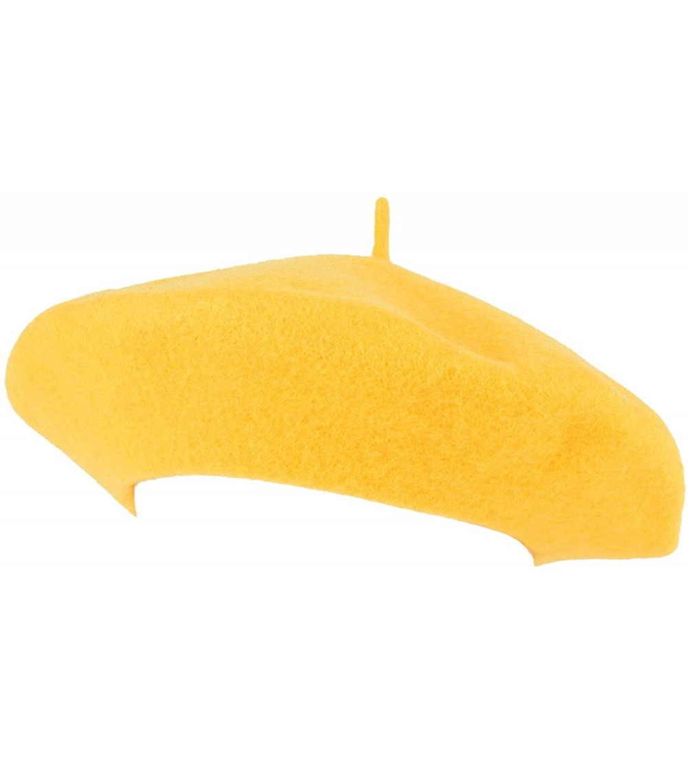 Berets Wool French Beret for Men and Women in Plain Colours - Yellow - CS18OR2EA77 $11.78