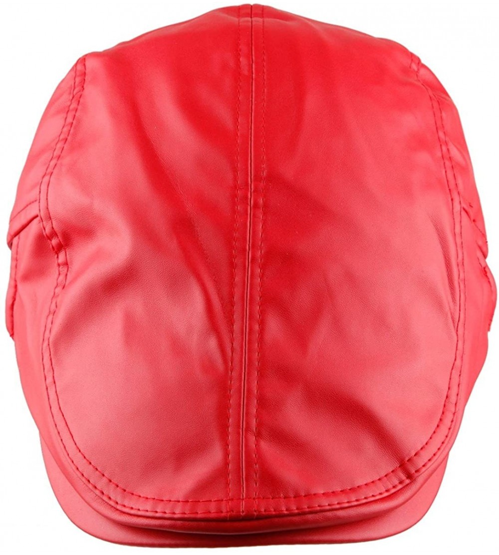 Newsboy Caps Newsboys Caps for Men-Beret Leather Hat Gatsby Flat Hats Ivy Driving Cap - 2-red - CI1880S6KUT $10.39