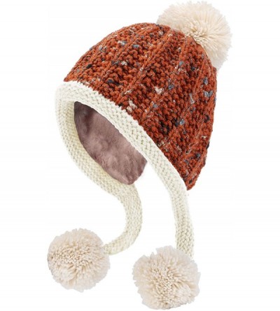 Skullies & Beanies Women Winter Peruvian Beanie Hat Ski Cap Fleece Lined Ear Flaps Dual Layered Pompoms - A29-8259-jiaotang -...