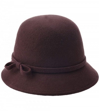 Bucket Hats 100% Wool Vintage Felt Cloche Bucket Bowler Hat Winter Women Church Hats - Brown58 - C518W6YZTKA $19.61