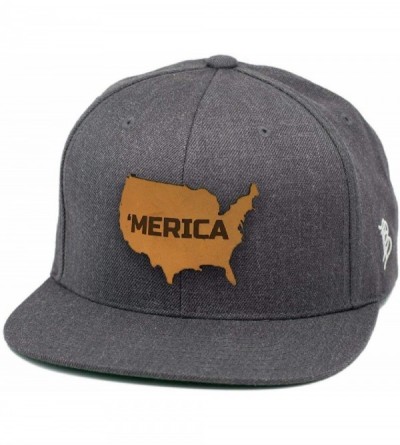 Baseball Caps USA 'The 'Merica' Leather Patch Snapback Hat - Charcoal - CE18IGQAQXL $20.10