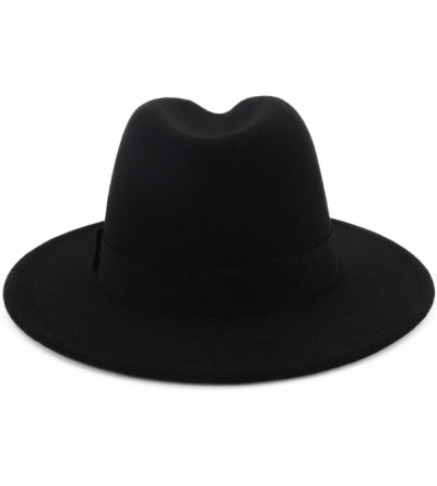 Fedoras Wide Brim Fedora Hats for Women Dress Hats for Men Two Tone Panama Hat with Belt Buckle/Bowknot Band - CY194A34ITS $2...