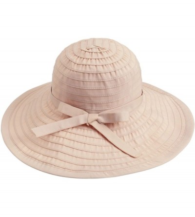 Sun Hats Women's Spring Wide Large Brim Roll-Up Ribbon Beach Sun Hat - Beige - CT12DF1OVE3 $12.88