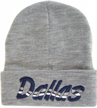 Skullies & Beanies Dallas Adult Size Wavy Script Winter Knit Beanie Hat - Gray/Navy - CY186UIY3YI $14.01