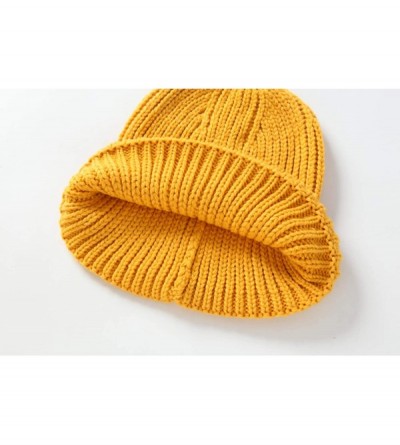 Skullies & Beanies Women Men Skull Hat Winter Cuff Beanie Soft Warm Knit Cap Watch Hat - Yellow - CX18ZK24GIL $9.12