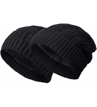 Skullies & Beanies 2 Pack Winter Hats for Men Baggy Beanie Ski Snow Skull Cap - A7-mens Black Beanie - CN18UKGGCZZ $15.27