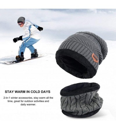 Skullies & Beanies Winter Beanie Hat Scarf Set Wool Warm Knit Hat Thick Skull Cap for Men Women - Grey - C91884GXCUY $11.04