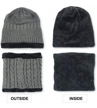 Skullies & Beanies Winter Beanie Hat Scarf Set Wool Warm Knit Hat Thick Skull Cap for Men Women - Grey - C91884GXCUY $11.04