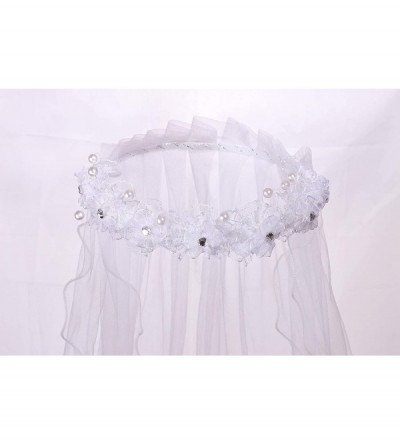 Headbands Flower Girls White First Communion Veil Headband with Bow - White (Flower Bead Wreath) - CK18QTKCNSO $10.21