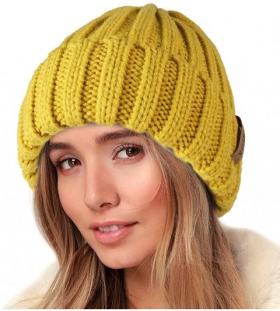 Skullies & Beanies Knit Beanie Hats for Women Men Double Layer Fleece Lined Chunky Winter Hat - Yellow - C018UWD5LU0 $9.80