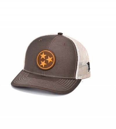 Baseball Caps Tennessee 'The Tristar' Leather Patch Hat Curved Trucker - Brown/Tan - CH18IGQOL06 $19.47