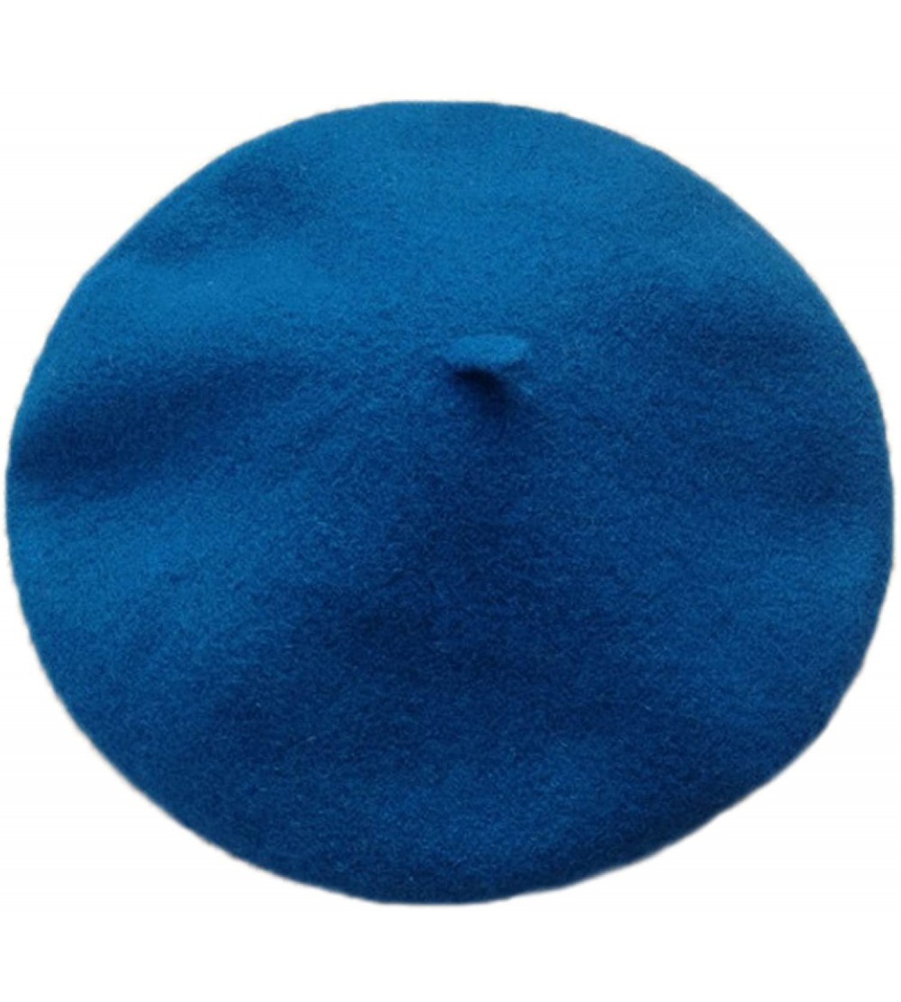Berets Women Or Men 100% Wool Solid Berets French Beret - Peacock Blue - CW187E0K9ND $11.89