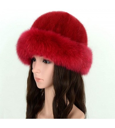 Berets Womens Winter Hat with Fox Brim Real Fur Hats - Red - C818K38XCKT $109.90