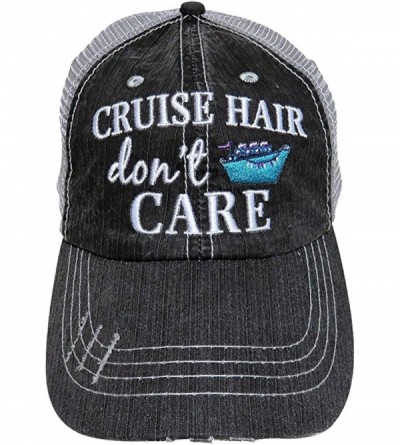 Baseball Caps Embroidered Cruise Hair Don't Care Distressed Look Grey Trucker Cap Hat - C712NUDUJMG $22.06