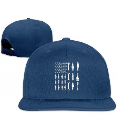 Baseball Caps Mechanic USA Flag Snapback Hats Adjustable Casual Flat Bill Baseball Caps Unisex - Navy - CH196XQ0AL5 $10.79