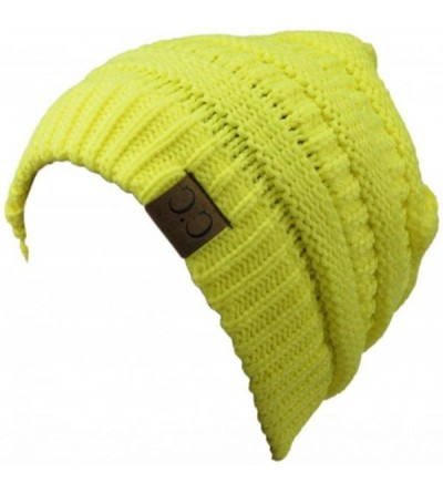 Skullies & Beanies Knit Soft Stretch Beanie Cap - Neon Yellow - CR12MHFWD3J $11.16