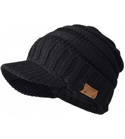 Skullies & Beanies Men Stripe Knit Visor Beanie Hat for Winter - B320-1-black - CA18I9LZ300 $16.23