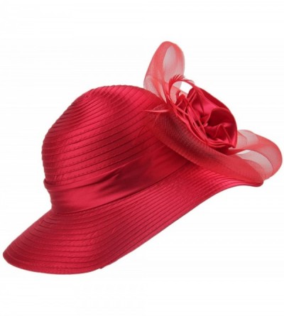Bucket Hats Lady's Kentucky Derby Dress Church Cloche Hat Bow Bucket Wedding Bowler Hats - Red - CO188MYN56O $16.85