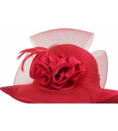 Bucket Hats Lady's Kentucky Derby Dress Church Cloche Hat Bow Bucket Wedding Bowler Hats - Red - CO188MYN56O $16.85