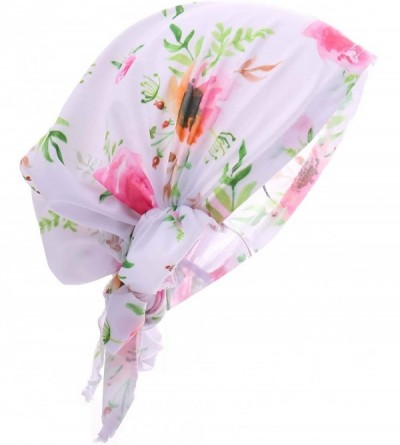 Skullies & Beanies Women Chemo Headscarf Pre Tied Hair Cover for Cancer - White Pink Rose - CC198KDEUZ7 $9.45